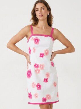 Ann Taylor Petites Pink Floral Cotton Sundress White Midi 12P